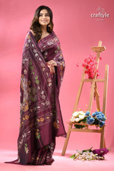 Palatinate purple bengal heritage silk kantha saree dark purple saree intricate floral 4