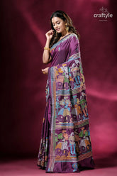 Palatinate purple village theme classic silk kantha sari purple saree folk art border 3