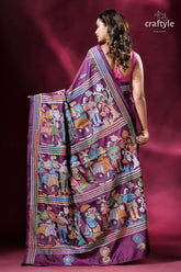 Palatinate purple village theme classic silk kantha sari purple saree colorful folk art 5