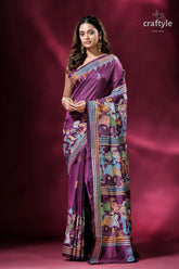 Palatinate purple village theme classic silk kantha sari purple saree painted designs 1