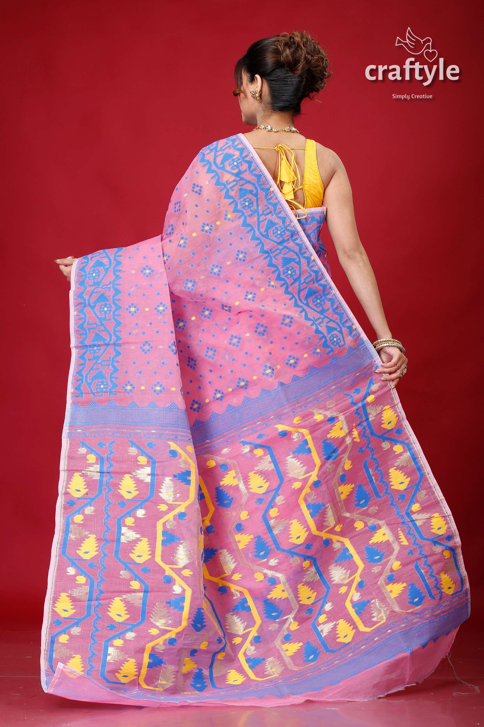 Pale Magenta Pink Jamdani Weave Saree-Craftyle