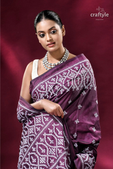 Pansy purple kutch embroidery hand kantha silk saree elegant purple saree white embroidery 2