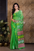 Parrot green jamdani saree green cotton saree pink border 1