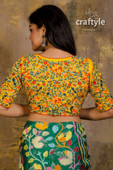 Parsi work embroidered pure cotton blouse floral embroidered yellow blouse 3