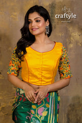 Parsi work embroidered pure cotton blouse woman’s yellow floral blouse 1