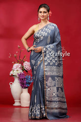 Paynes gray modal silk saree - modern and stylish gray printed saree 1