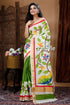 Peacock design hand painted kerala cotton saree woman white green floral saree 1