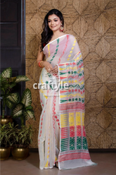 Pearl white and red jamdani saree woman white saree colorful patterns 1