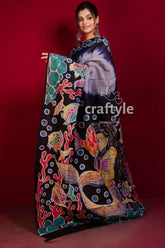 Periwinkle blue matsya kanya handpainted batik pure mulberry silk saree hand-painted mermaid saree 3