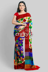 Persian blue handcrafted tussar saree with zari border - pure kalamkari design woman colorful saree 2