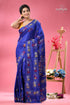 Persian blue kantha stitched silk saree with peacock motif vibrant blue saree intricate floral 1