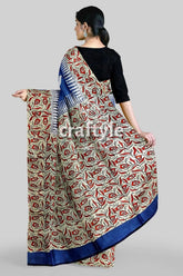 Persian blue mulberry pure silk saree - hand block print for a touch of elegance patterned saree blue border 5