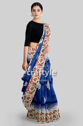 Persian blue mulberry pure silk saree - hand block print for a touch of elegance blue patterned saree 4