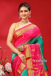 Persian green and magenta kanjivaram silk saree - classic elegance for any occasion woman pink green saree 2