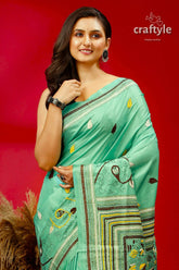Persian green ethnic silk kantha saree mint green saree patterned border 2