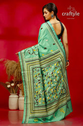 Persian green ethnic silk kantha saree mint green patterned saree 5
