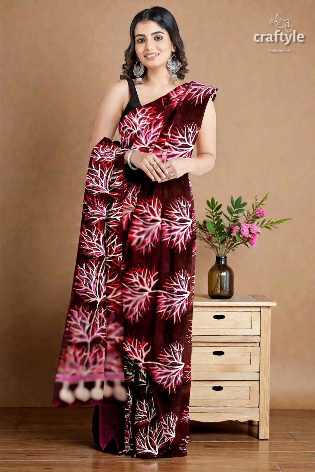 Persian plum hand batik pure mulberry silk saree - sari 2