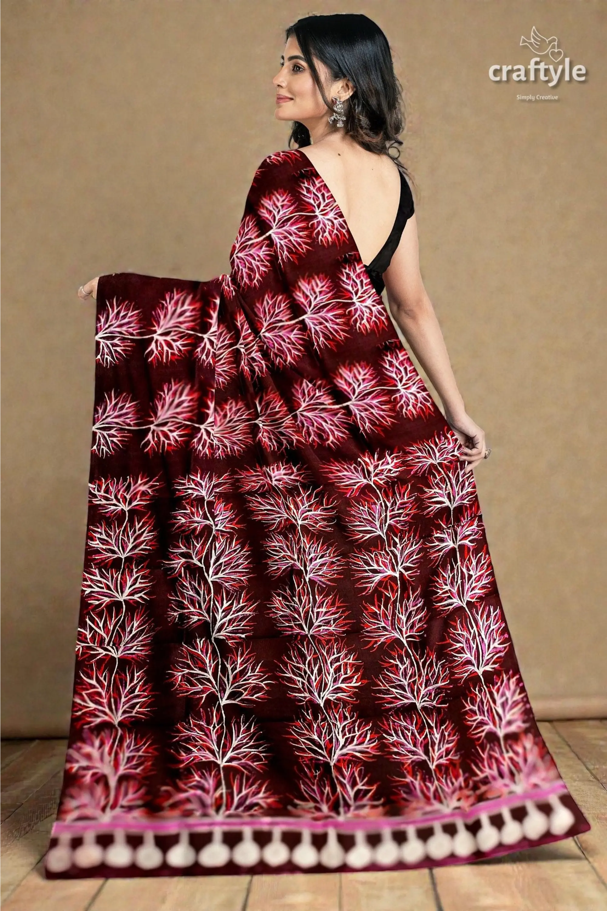 Persian plum hand batik pure mulberry silk saree - sari 4