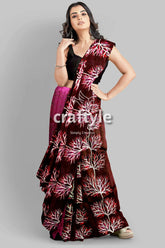 Persian plum hand batik pure mulberry silk saree - sari woman maroon pink floral saree 1