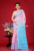Picton blue and pink all-over work dhakai jamdani saree pink blue floral saree 1