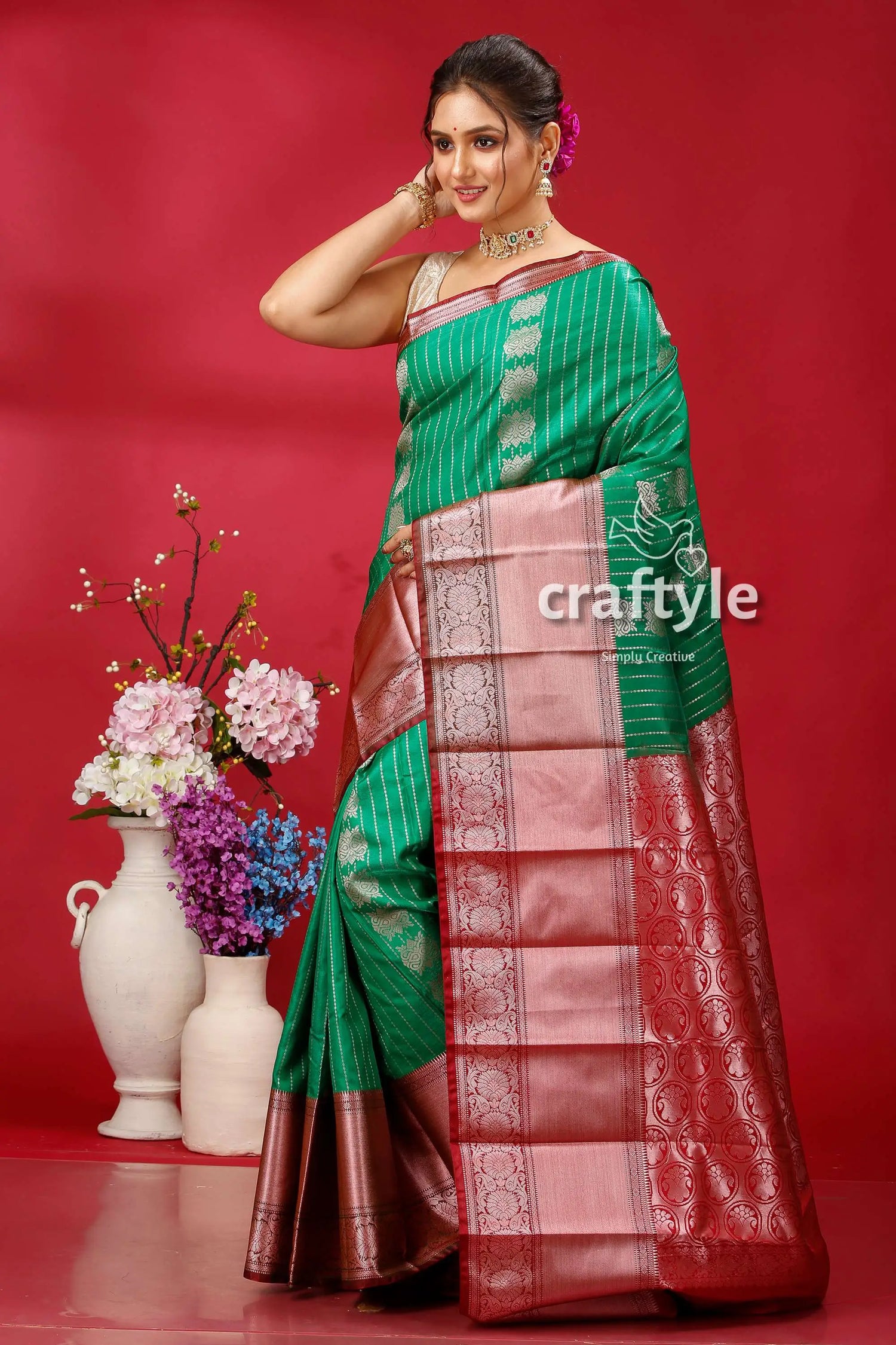 Pigment green kosha silk saree - traditional elegance green pink silk saree 3