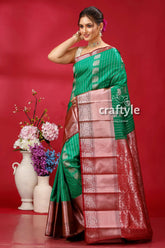 Pigment green kosha silk saree - traditional elegance green pink silk saree 3