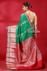Pigment green kosha silk saree - traditional elegance green red silk saree 4