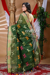 Pine green handloom cotton saree green cotton saree colorful cross 4