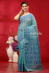 Pine green intricate jamdani saree for women blue patterned saree 1