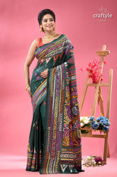 Pine green multi thread floral silk kantha saree dark green saree vibrant intricate 6