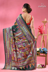 Pine green multi thread floral silk kantha saree dark green saree vibrant floral 4