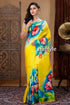Pineapple yellow hand painted mulberry pure silk saree yellow saree floral design 1