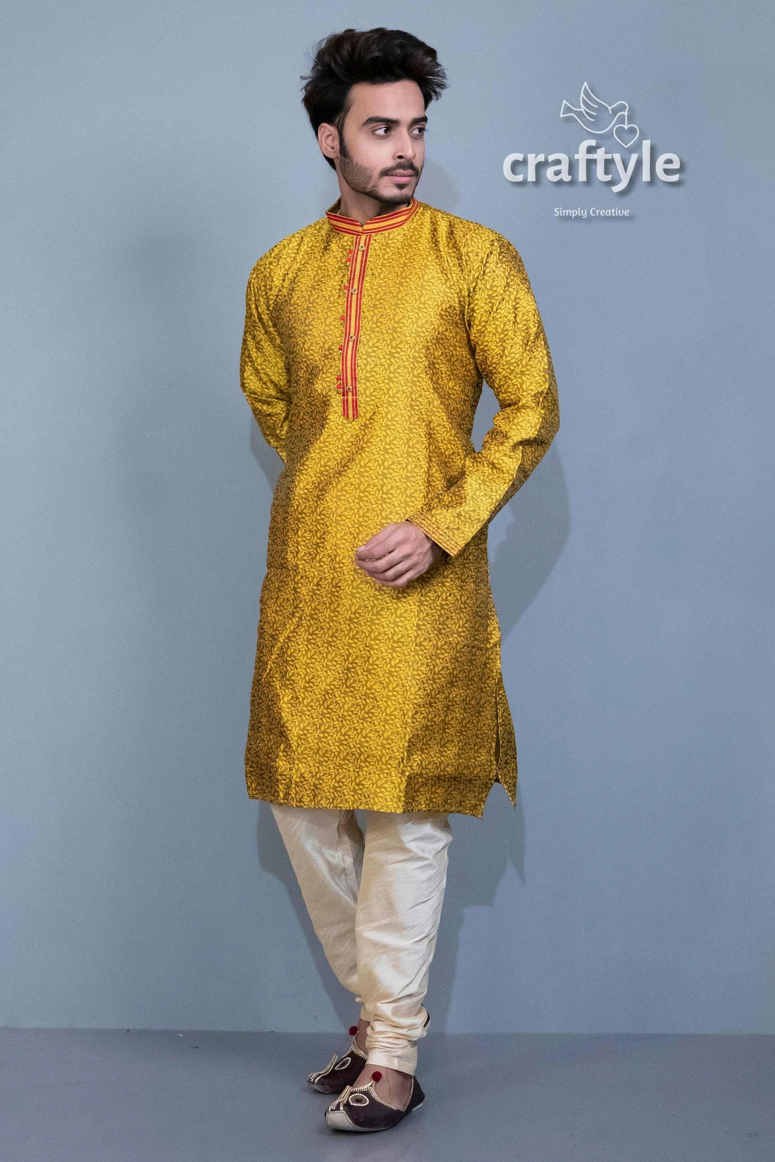Pineapple yellow silk kurta - embroidered ethnic menswear man pajama 2