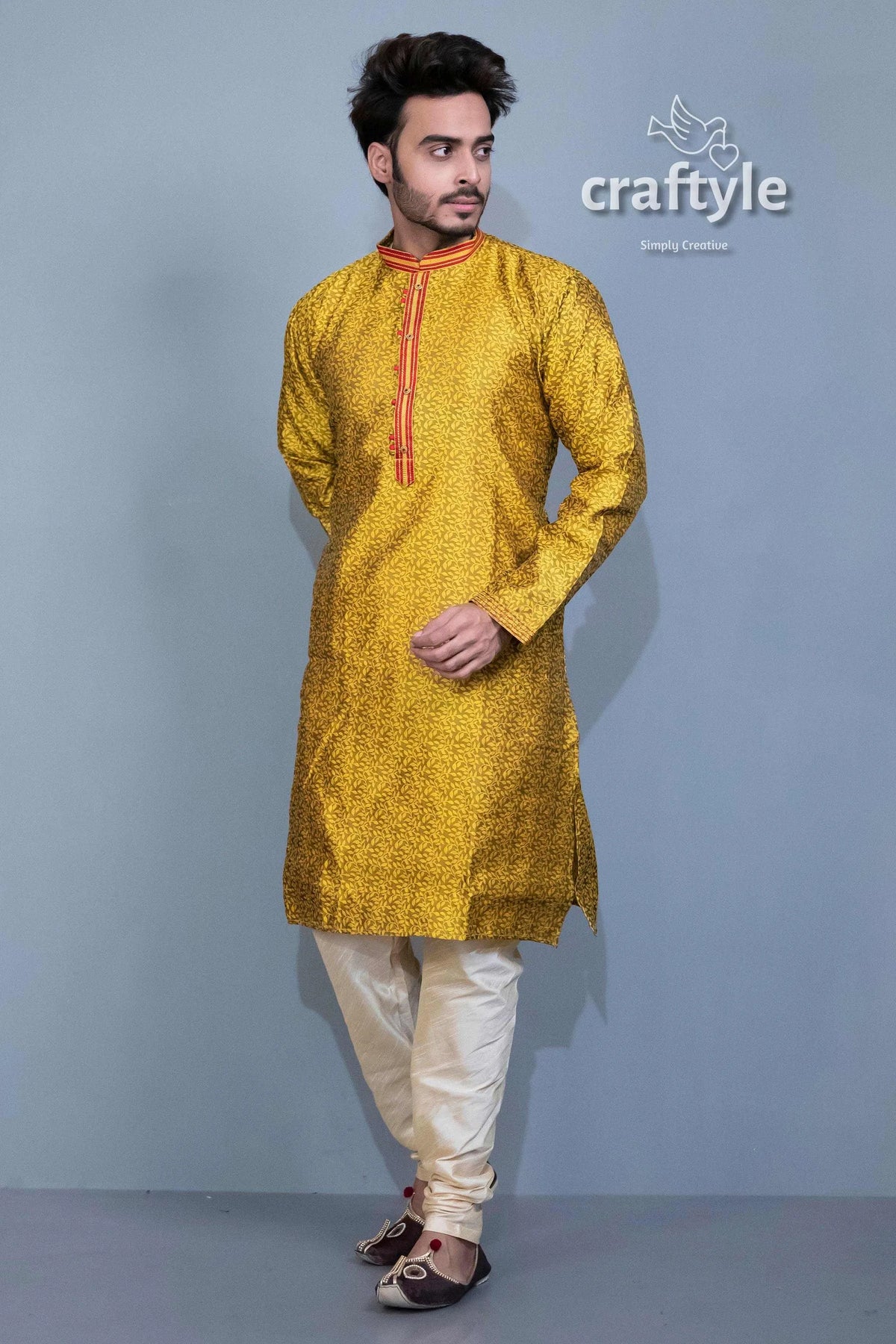 Pineapple yellow silk kurta - embroidered ethnic menswear man pajama 2