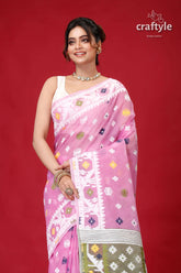 Pink lavender exclusive jamdani sari pink cotton saree floral motifs 2