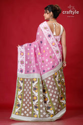 Pink lavender exclusive jamdani sari pink green patterned saree 5