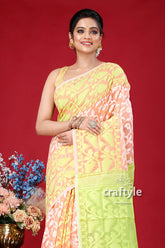 Pink pastel green jamdani saree - elegant indian wedding attire woman patterned sari 2