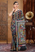 Pitch black handcrafted silk kantha work saree woman black embroidered saree 1