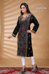 Pitch black multicolor thread reverse cotton kantha kurti black embroidered tunic white leggings 1