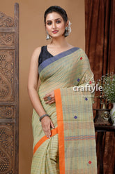 Pixie green handloom cotton saree with delicate stitching - perfect for work or special occasions woman checkered saree