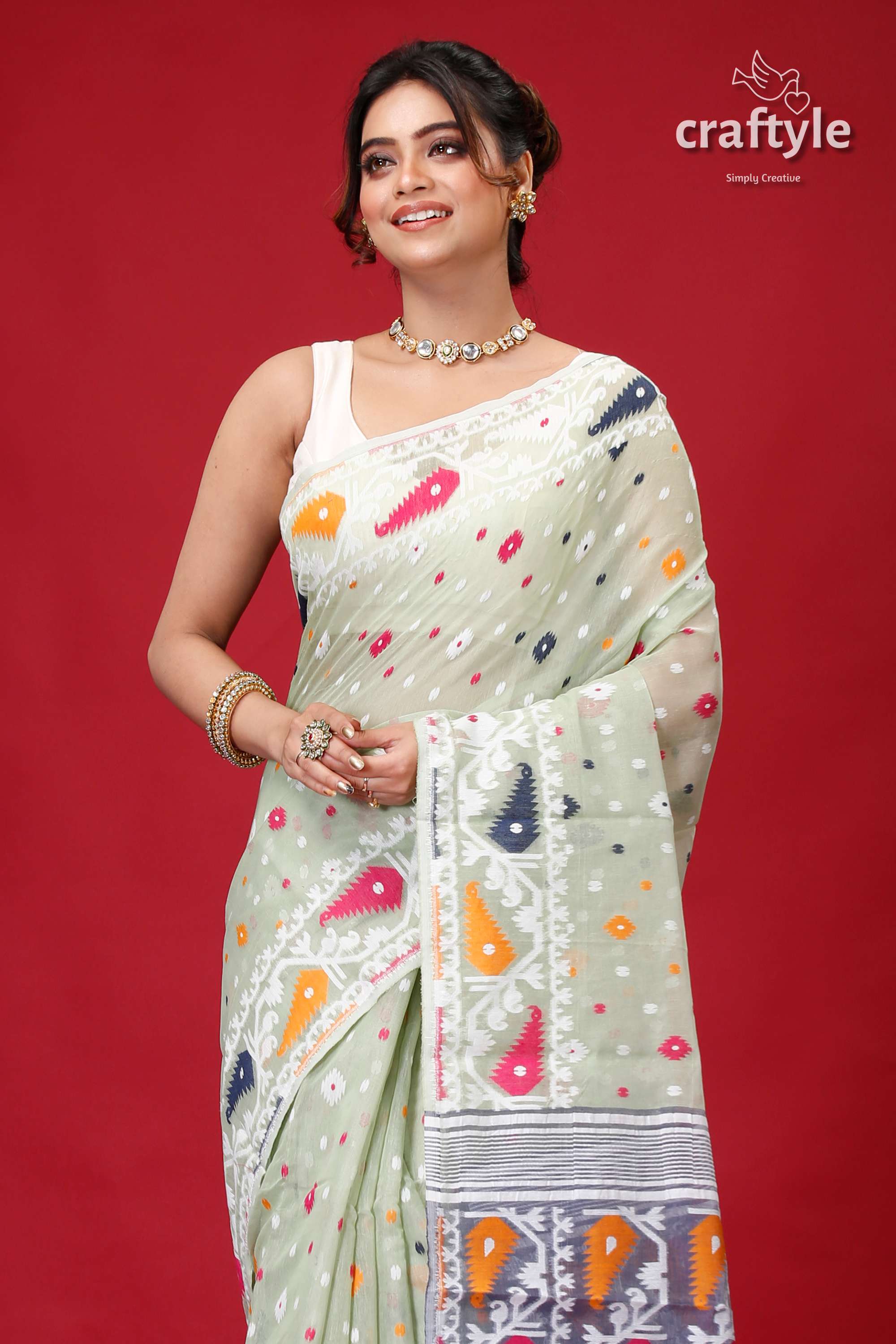 Pixie Green Premium Soft Jamdani Sari for Women-Craftyle