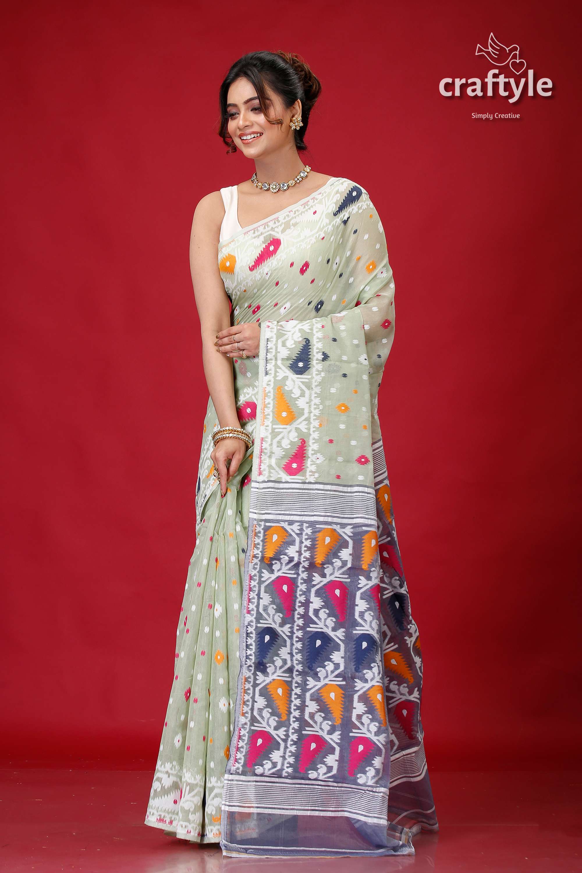 Pixie Green Premium Soft Jamdani Sari for Women-Craftyle