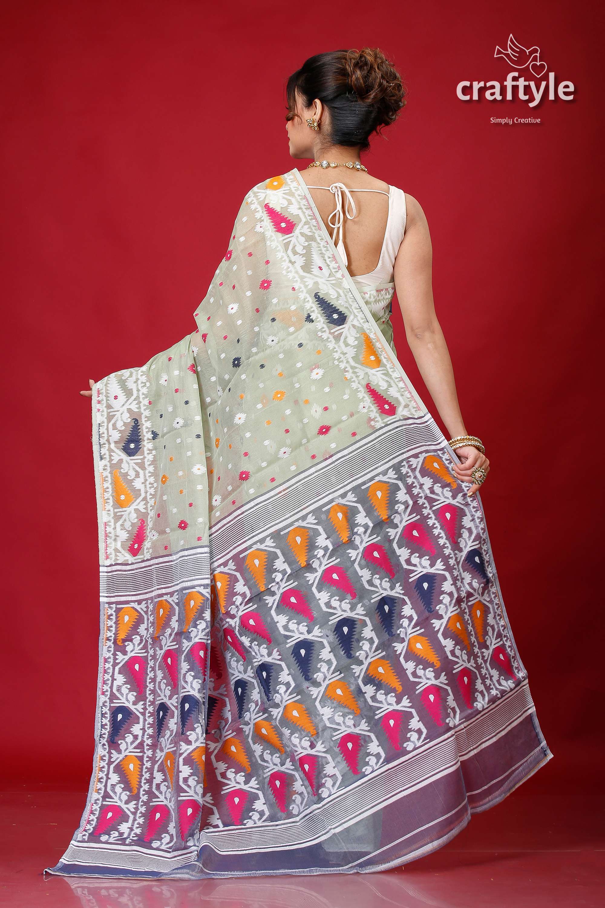 Pixie Green Premium Soft Jamdani Sari for Women-Craftyle