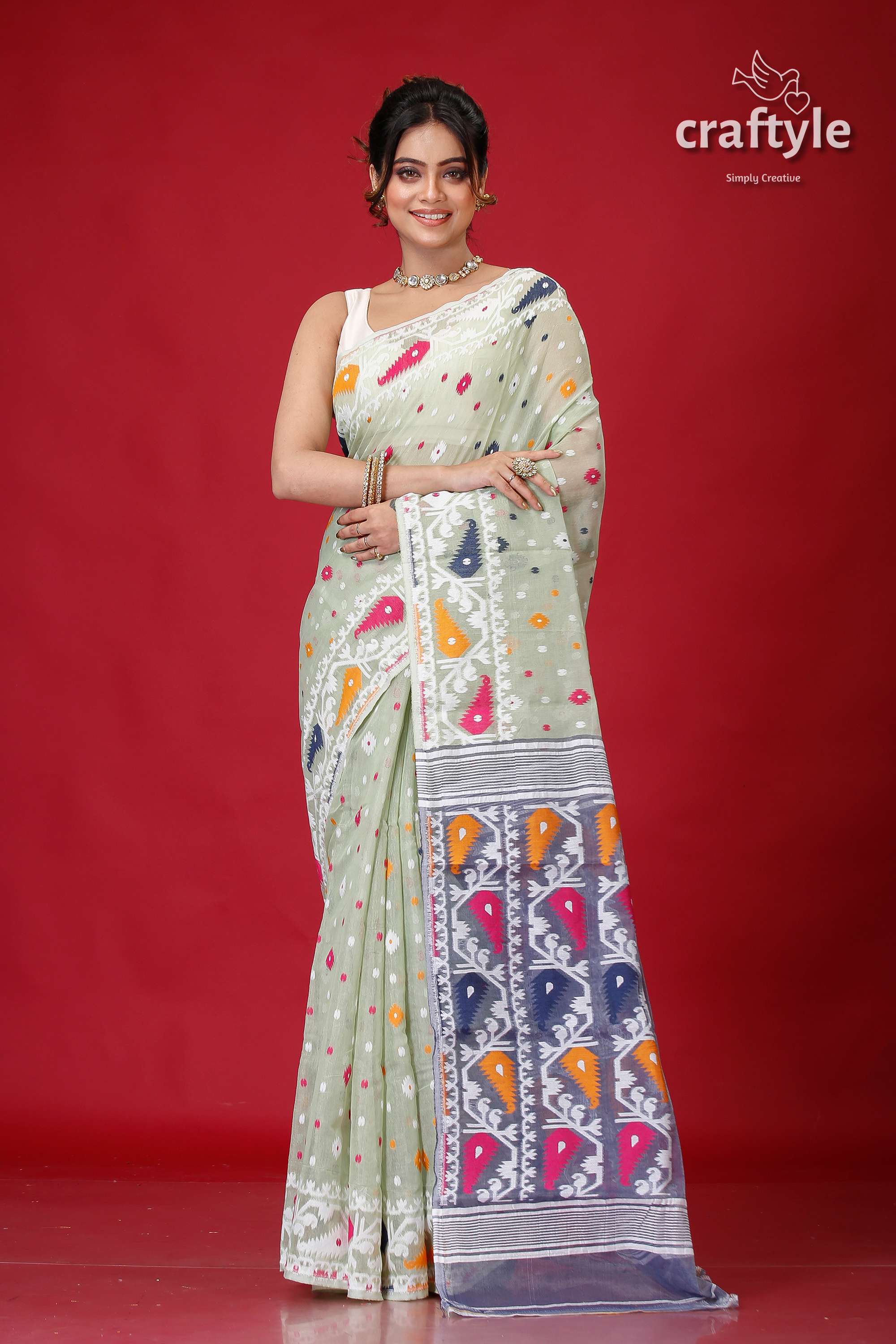 Pixie Green Premium Soft Jamdani Sari for Women-Craftyle