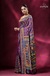Plum purple blended bangalore silk kantha embroidery saree woman purple floral saree 3