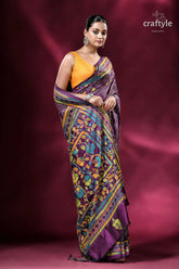 Plum purple blended bangalore silk kantha embroidery saree woman purple floral saree 4