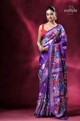 Plump purple lotus design artisanal silk kantha saree purple floral patterned saree 5