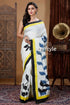 Porcelain white leaf design hand painted mulberry pure silk saree woman white saree floral patterns 1