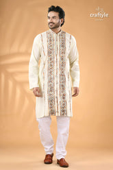 Powder white hand embroidered kantha mens kurta men’s off white embroidered kurta churidar 5