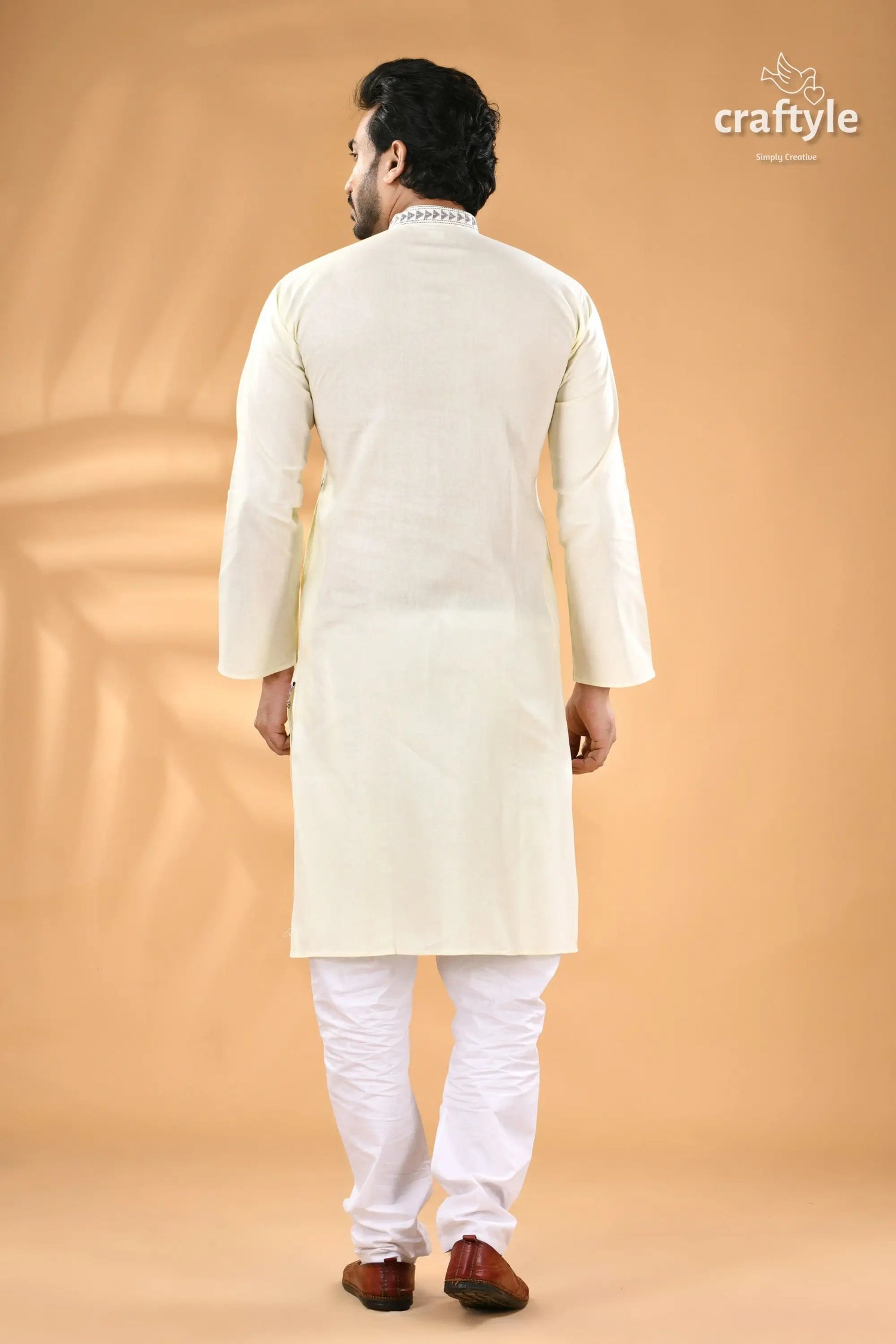 Powder white kantha stitch designer cotton panjabi for men men’s off white cotton kurta 6